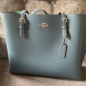 Coach Green Leather Tote with Gold Hardware